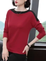 2024 Autumn New Fashion T Shirt Woman O Neck Long Sleeve Plus Size T-shirt Woman European Style Women Oversized Patchwork Shirts - Image 2