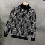 Autumn Winter T-Shirts Men Turtleneck Printing Plus Velvet Thicken Fashion Long Sleeve Loose Warm Pullovers Bottoming Shirt Tops - Image 2