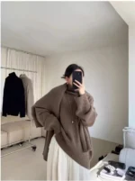 100% pure cashmere sweater for women high-neck sweater loose and thickened silhouette sweater - Image 4
