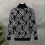 Autumn Winter T-Shirts Men Turtleneck Printing Plus Velvet Thicken Fashion Long Sleeve Loose Warm Pullovers Bottoming Shirt Tops - Image 3