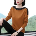 2024 Autumn New Fashion T Shirt Woman O Neck Long Sleeve Plus Size T-shirt Woman European Style Women Oversized Patchwork Shirts - Image 4