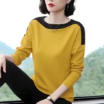 2024 Autumn New Fashion T Shirt Woman O Neck Long Sleeve Plus Size T-shirt Woman European Style Women Oversized Patchwork Shirts - Image 5