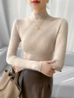 2026 Vintage Basic Solid Knitted Tops Autumn Winter Women Sweater Casual Slim Turtleneck Pullovers Korean Simple Chic Sweater - Image 2