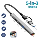 Type C Hub 2.0 with 5 Ports Aluminum Alloy USB 2.0 Hub Type C Splitter Extender for Laptop PC MacBook Pro Surface Pro and Mor - Image 4