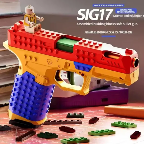 Building block assembly toy gun SIG17 launches toy pistol burst shell throwing DIY soft bullet gun science and education model